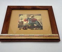 Vintage Christmas🎄SANTA MAKING TOYS FRAMED ART Rocking Horse GUC Cute Holiday