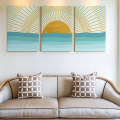 3 Pieces Sunrise Over Ocean Abstract Warm Large Wall Art for Living Set Of 3