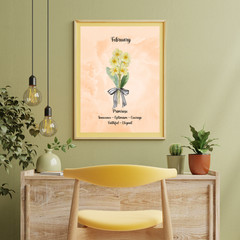February Birth Flower Primrose Orange Watercolor Print Decor Gift 8×10 UNFRAMED