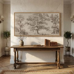 Framed Vintage Landscape Canvas Wall Art for Living Room, Extra Large Horizontal
