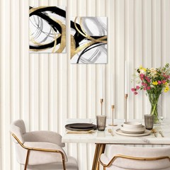 Abstract Black and Gold Wall Art Set of 2 11×14 Inches Framed- Modern Black G…