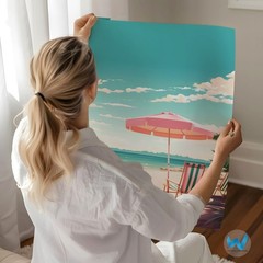 Serene beach scene wall art, coastal decor, modern nature beach wall