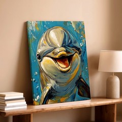 Wall Art Dolphin Painting Print Colorful Ocean Animal Canvas Home Decor Gift
