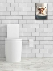 Bathroom Wall Art 12x16in Highland Cow Wall DecorWaterproof Wood Framed Canva…