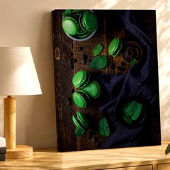 Wall Art Green Macarons Mint Leaves Chocolate Rustic Kitchen Food Poster Decor