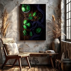 Wall Art Green Macarons Mint Leaves Chocolate Rustic Kitchen Food Poster Decor