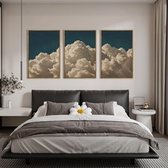 Extra Large Navy Blue Cloud Wall Art 24×36 Inch Framed Abstract Modern Landsc…