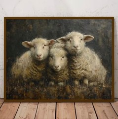 Canvas Wall Art 3 SHEEP Primitive Rustic Farmhouse 12 x 16 Unframed 904