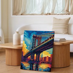 Colorful Abstract Cityscape Bridge Canvas Wall Art Modern Urban Landscape Print