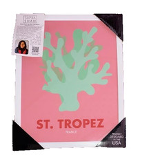 Sapna Shah pink mint coral St. Tropez France 11″x14″ framed print nwt new