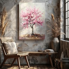 Cherry Blossom Tree Canvas Serene Spring Landscape Art Embrace The Quiet Wall
