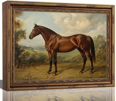 Vintage Gold Frame Horse Wall Art Classical Photo Frame Brown Horse Canvas Pa…