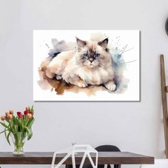 Beautiful Ragdoll Cat Watercolour Painting Wall Art Canvas Unframed Print Art