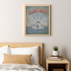 Vintage ARTEMIS SPLASHDOWN Wall Art, NASA Space Decor, Nautical Science Poster
