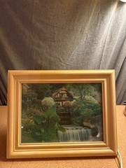 Vintage Framed Light Up Motion Waterfall Picture With Water Sound
