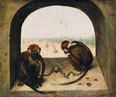 TWO CHAINED MONKEYS 1562 ANIMAL PAINTING BY PIETER BRUEGEL REPRO