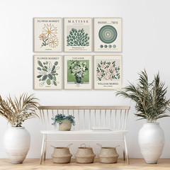 Minimalist Boho Wall Art Set of 6, Flower Market Prints, Neutral Sage Green Bota