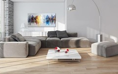 Stunning Hand-Painted Abstract Cityscape Oil Painting 48×24 – Art Deco Elegance