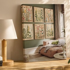 Set Of 6 Botanical Canvas Wall Art Vintage Floral Herb Garden Prints For Home