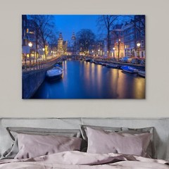 Wall26 – Photography Canvas Wall Art Print – Netherlands Canal at Night