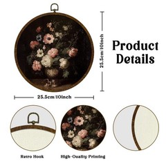Vintage Floral Round Frame Wall Art Decor, 10×10 Inch European Classical Stil…