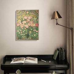 Art Nouveau Pink Roses Floral Canvas Wall Art, Vintage Botanical Decor