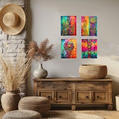 Set of 4 8×10 Gypsy Tapestry Wall Art Canvas Prints