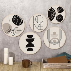 5 Pcs Geometric Wooden Wall Art Decor – Elegant Bohemian Style for Living Room