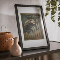 Retro POSSUM Art Poster, Opossum Moon Tree Decor, Celestial Animal Rodent Decor