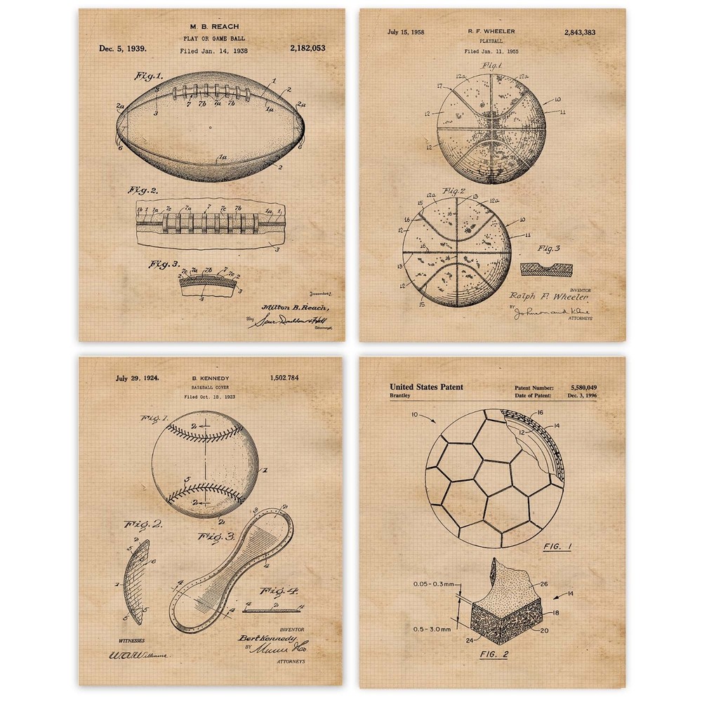 Mix & Match Set Patent Prints, Select 4 (8×10) Art Decor Home Work Office School