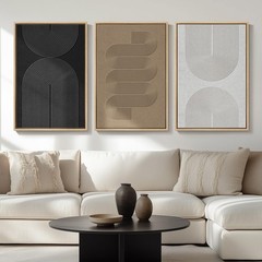 Large Framed Boho Modern Neutral Abstract Wall Art for Living Room, 3 Piece B…