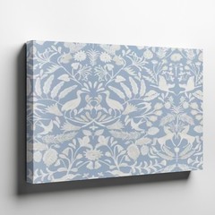 Blue and White Botanical Canvas Wall Art with Birds and Deer Decorative Print
