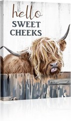 Hello Sweet Cheeks Highland Cow Canvas Wall Art – Perfect Farmhouse Decor 8×12