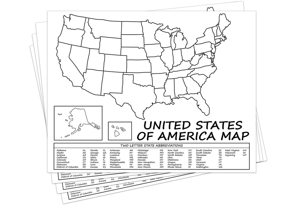 United States Map – USA Poster, US Educational Map – With 2 Letter State Abbr…