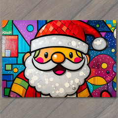 Art Print Santa Rainbow Blocks Snow Dots Cartoon Bright Colorful Whimsical Xmas
