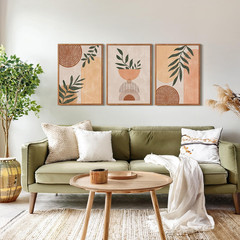 Boho Geometric Framed Canvas Wall Art Set of 3, Modern Minimalist Wall Decor, Bo