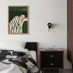 Framed Woman Lying on Couch Wall Art Emerald Green Modern Abstract People Pos…
