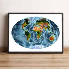 World Map, Aitoff Projection World Map, Printed and Framed World Relief Map