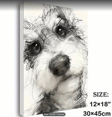 Dog Canvas Wall Art BLACK AND WHITE PENCIL SKETCH Framed 2 Sizes