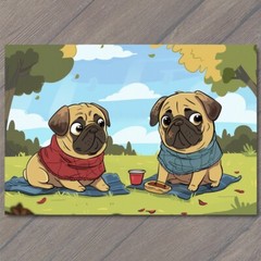 Art Print Pug Dog Sweater Scarf Super Sweet Cute Adorable Cute Fun Happy Park