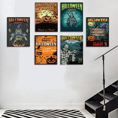 Halloween Wall Art Prints,Vintage Gothic Room Decor, Wizard Mummy Bat Pumpkin…