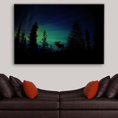 Northern Lights Aurora Borealis Moose Canvas Wall Art Print