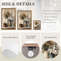 Framed Vintage Farmhouse Canvas Art with Floral Design for Rustic Decor