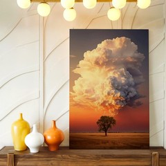 Wall Art Dramatic Cloud Over Lone Tree Sunset Landscape Canvas Print Poster
