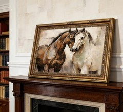 Vintage Gold Framed Horse Wall Art Vintage Horses Painting Picture Wall Decor…
