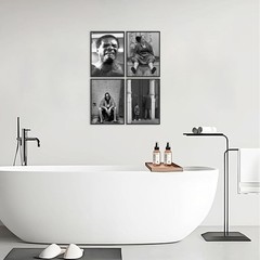 Funny Bathroom Decor Wall Art Set of 4,Black and White Wall Art Bathroom Vintage