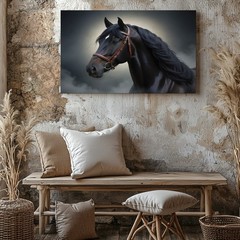 Black Horse Canvas Wall Art Elegant Horse Portrait Print for Rustic Home Decor