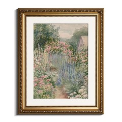 Gold Framed Impressionist Garden Painting Wall Art, Watercolor Floral Landsca…