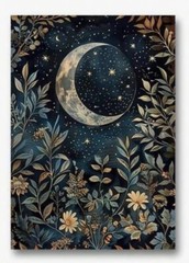 Canvas Wall Art CRESCENT MOON AND FLOWERS 12 x 16 Unframed 518