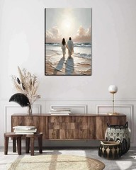 Jesus Canvas Wall Art Jesus Walking on Water with Woman Painting Christian Wa…